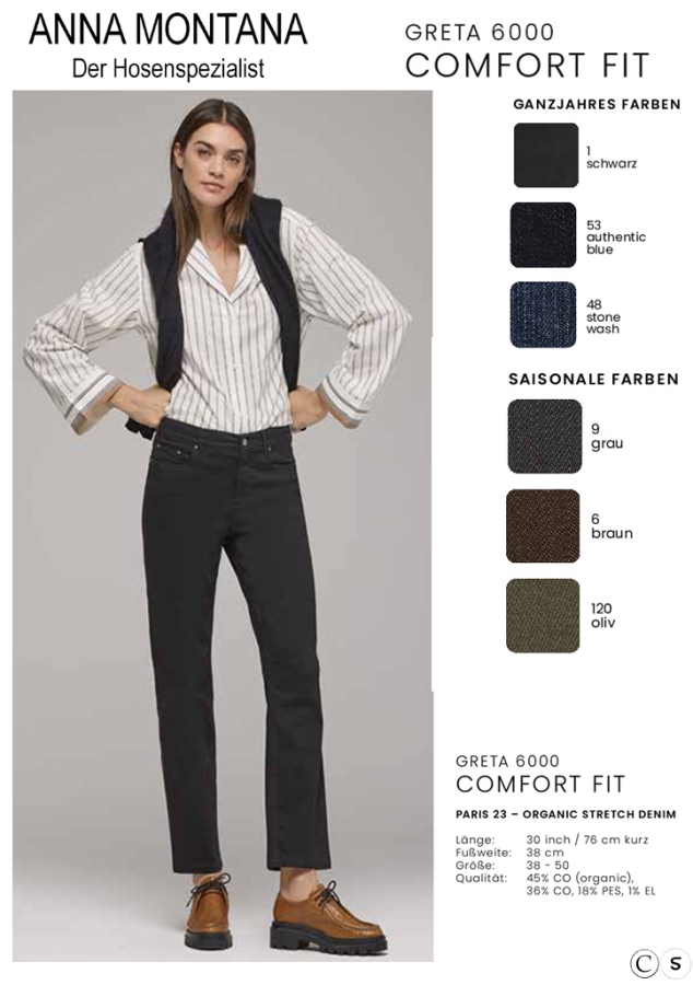 Greta 6000 Hosen / Jeans, weiterer Oberschenkel, Organic-Cotton, seitlicher Gummizug am Bund bis Größe 50 / ANNA MONTANA Greta 6000 Hosen / Jeans, weiterer Oberschenkel, Organic-Cotton, seitlicher Gummizug am Bund bis Größe 50 / ANNA MONTANA